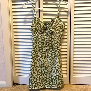 Green and white floral slip dress